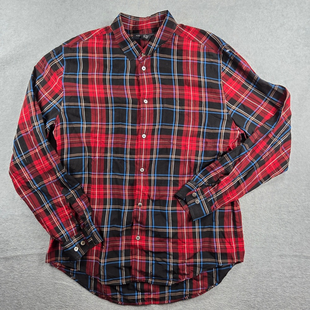 Marc by Marc Jacobs Button Down Mens XL Black Plaid Shrunken Fit Tencel Shirt - Picture 2 of 9